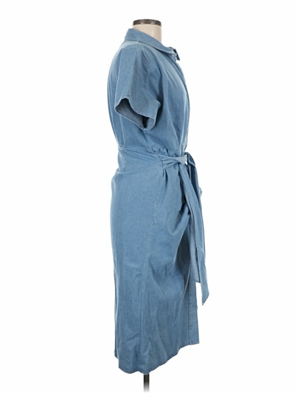 Light Blue Denim Button-Front Tie-Waist Shirt Dress - Picture 3 of 6